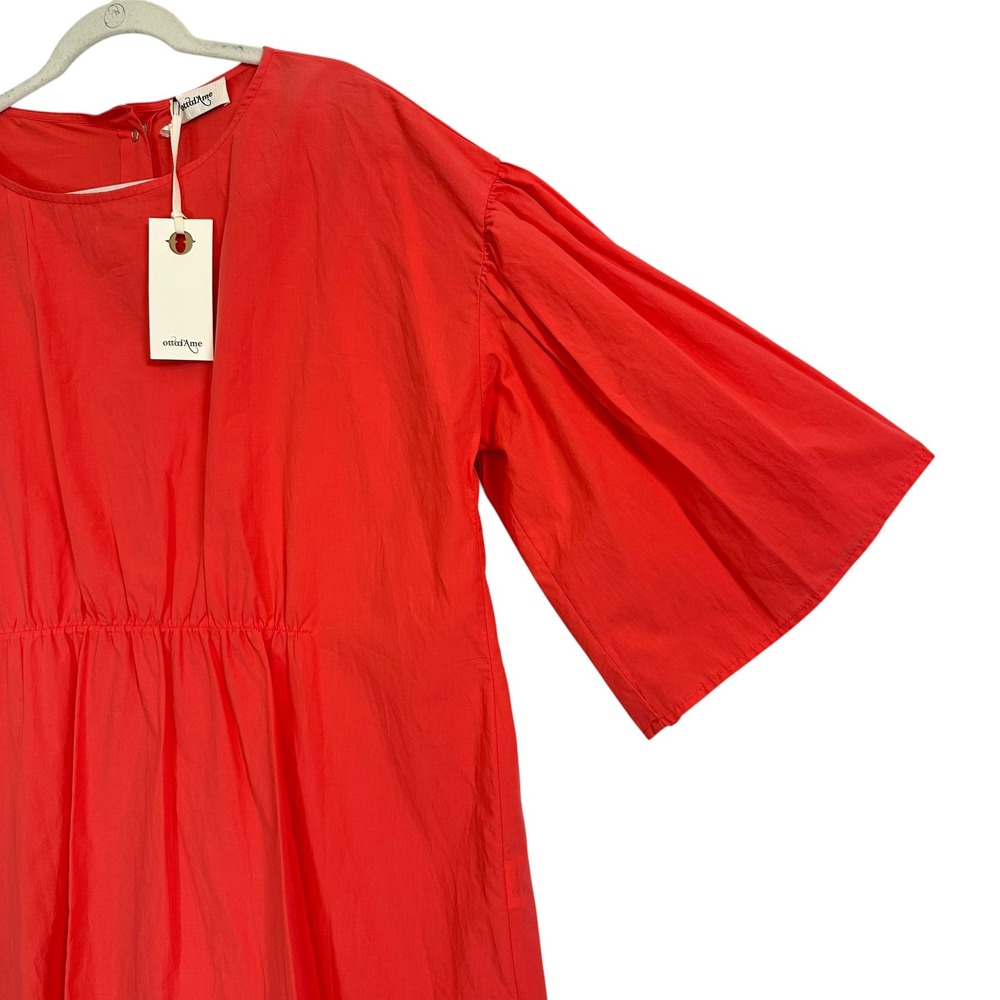 Ottod'Ame Italy Cotton Poplin Tunic Dress Fiamma Bell Sleeve L NWT Orange 10 - Picture 2 of 14